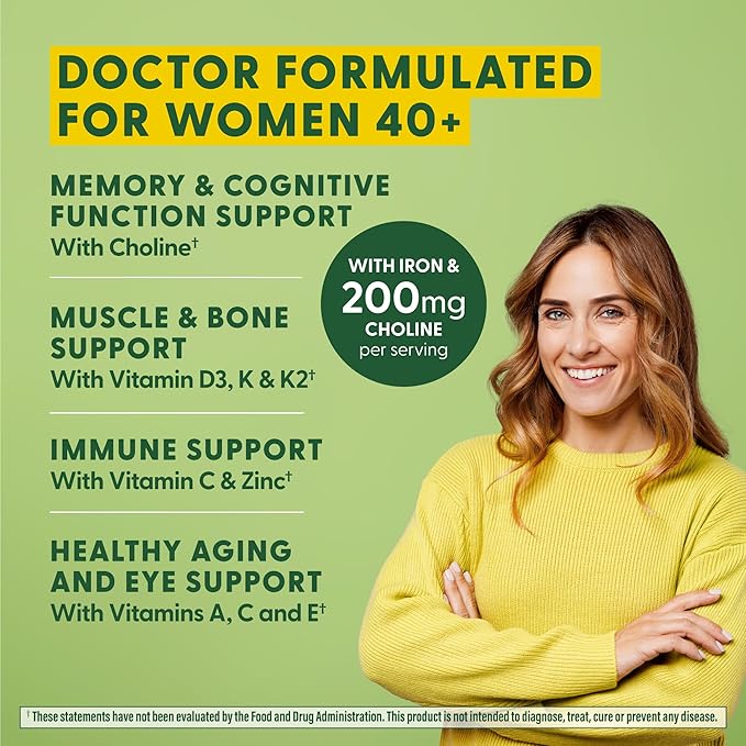 MegaFood Women's 40+ Advanced Multivitamin for Women - Dr Formulated - Vitamin B, Vitamin D3, Vitamin K2 & Choline - Energy Metabolism; Brain Health & Bone Health - Vegetarian - 60 Tabs (30 servings)