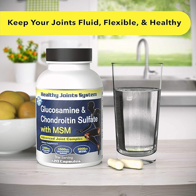 Glucosamine Chondroitin MSM (120 Capsules) Joint Supplements for Men & Women | Discomfort Easing Supplements for Back, Knee, Hands | Nutritional Supplements & Advanced Complex