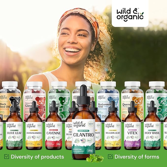 Wild & Organic Cilantro Tincture - Detox Cleanse w/Cilantro - Antioxidant Drops w/Dried Cilantro Leaves Extract - Vegan Cilantro Detox Supplements - Alcohol-Free Cilantro Drops - 2 oz