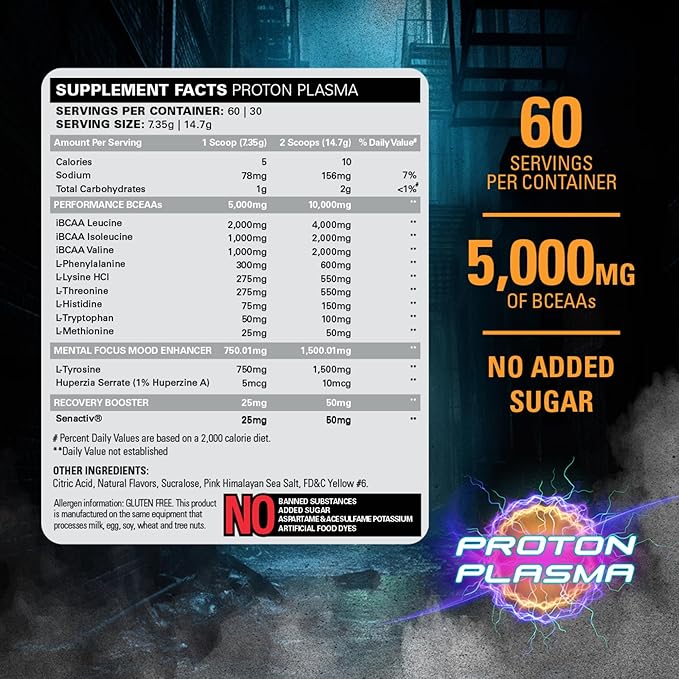 EHP Labs x Ghostbusters Beyond BCAA Powder Amino Acids Supplement for Muscle Recovery - Sugar Free BCAAs Amino Acids Post Workout Recovery Powder & EAA Amino Acids Powder - 60 Servings (Proton Plasma)