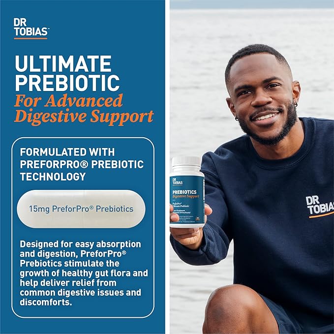 Dr. Tobias Prebiotics, Supports Digestion & Gut Health, Feed Good Probiotic Bacteria, Boost Gut Immune Function, Vegan & Non-GMO Gut Health Supplements for Men and Women, 60 Capsules, 60 Servings