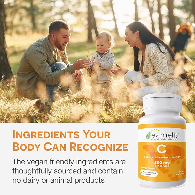 EZ Melts Dissolvable Vitamin C 500 mg, Sugar-Free, 1-Month Supply