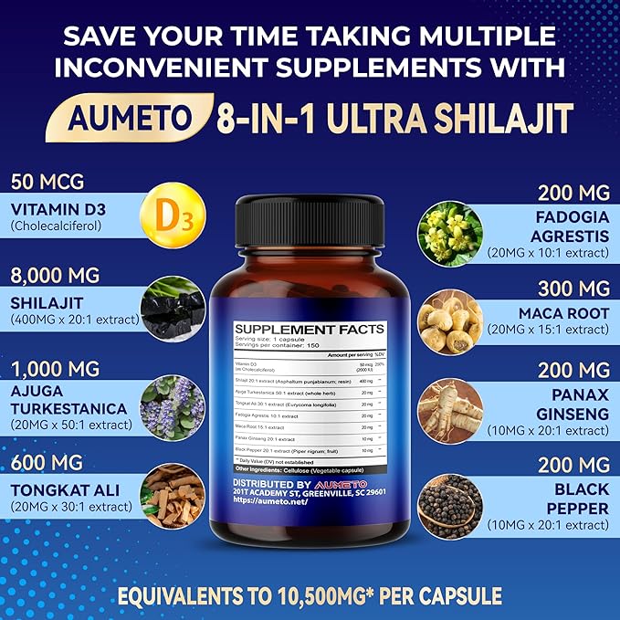 Himalayan Shilajit Supplement - Enhanced Formula with Turkesterone, Maca Root, Tongkat Ali, Fadogia - Rich in Trace Minerals & Fulvic Acid for Male Vitality