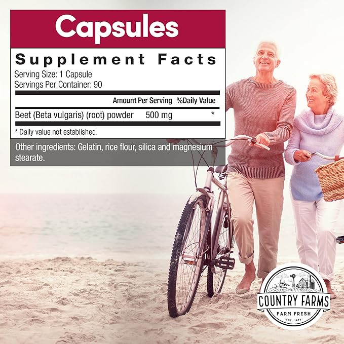 COUNTRY FARMS Bountiful Beets Capsules, Wholefood Beet Extract Superfood, Natural Nitric Oxide Booster, Beet Root Powder, Circulation and Immune Support, 90 Count, 90 Servings