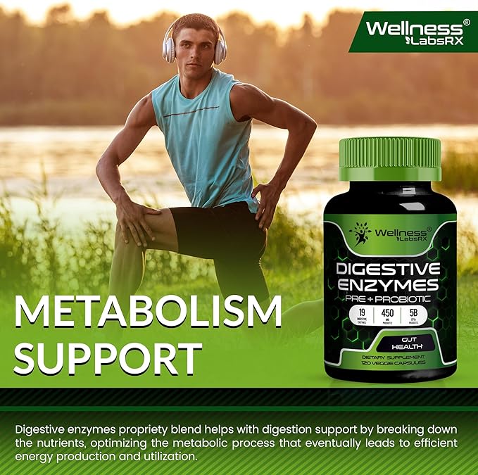 Digestive Enzymes with Probiotics and Prebiotics - 450mg - 5 Billion CFUs - Pure Super Enzymes for Digestion Capsules - Digestive Enzymes for Women & Men Support Digestive & Gut Health - 120 Count