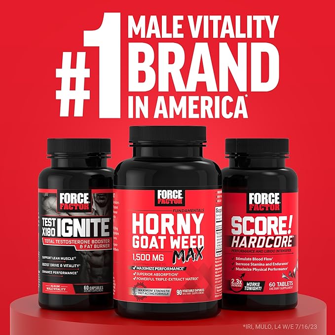 FORCE FACTOR Score! XXL, 3-Pack, Nitric Oxide Booster Supplement for Men with L-Citrulline, Black Maca, & Tribulus to Improve Athletic Performance, Increase Stamina, & Support Blood Flow, 90 Tablets