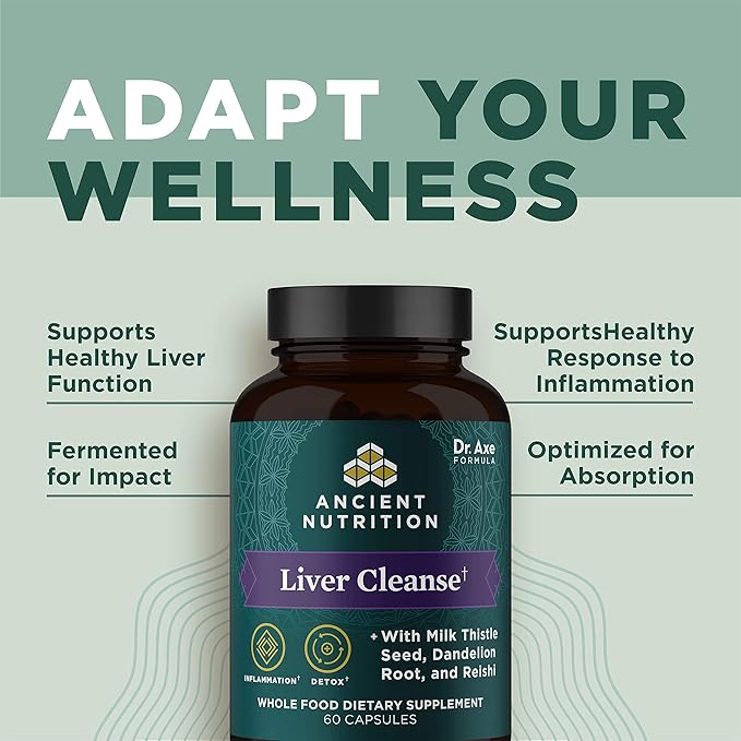 Liver Detox Supplement by Ancient Nutrition, Ancient Herbals Liver Cleanse with Milk Thistle, Dandelion Root & Reishi for Optimal Liver Support, 1300mg, Gluten Free, 60 Count