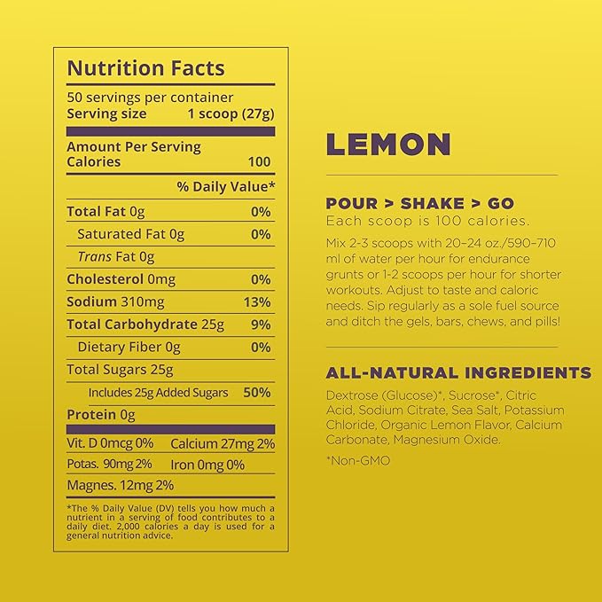 Tailwind Nutrition Endurance Fuel, Electrolyte & Hydration Sports Drink Mix Powder, Gluten-Free, Vegan, Lemon, 50 Servings