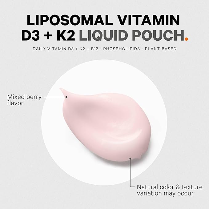 Codeage Liposomal Vitamin D3 Liquid Supplement Sachet, Wonder-D Cholecalciferol Vegan Liquid Multivitamin, Plant-Based Vitamins K2 B12, Non-GMO Phospholipids, Vitamin E, Berry Flavor - 30 Pouches