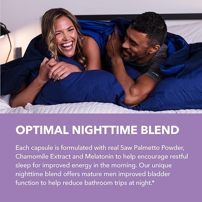 Night Time Saw Palmetto for Men - Saw Palmetto With Melatonin 3 mg and Chamomile Extract - Sleep & Prostate Supplement - Reduce Urinary Frequency for Men & Support Bladder in PM - Over 6 Month Supply
