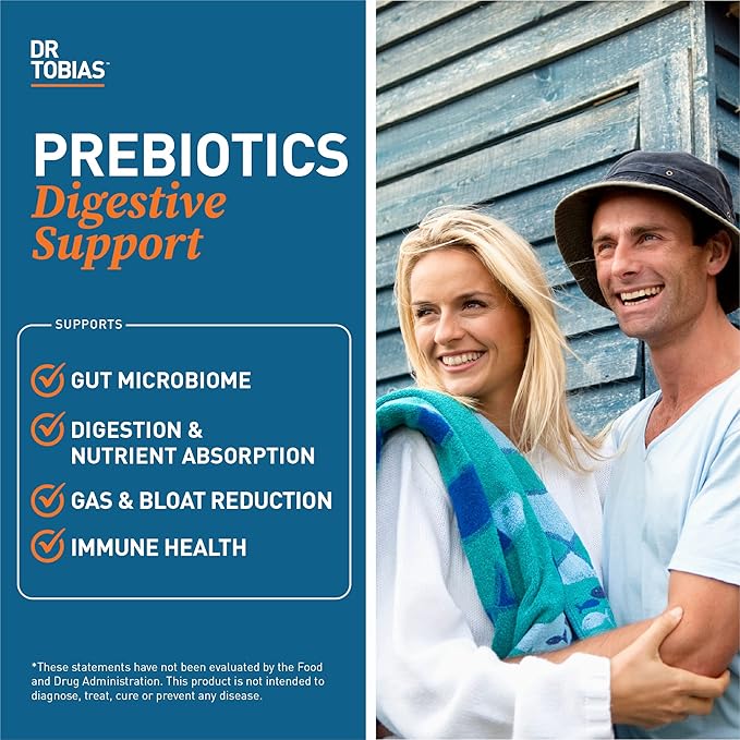 Dr. Tobias Prebiotics, Supports Digestion & Gut Health, Feed Good Probiotic Bacteria, Boost Gut Immune Function, Vegan & Non-GMO Gut Health Supplements for Men and Women, 90 Capsules, 90 Servings