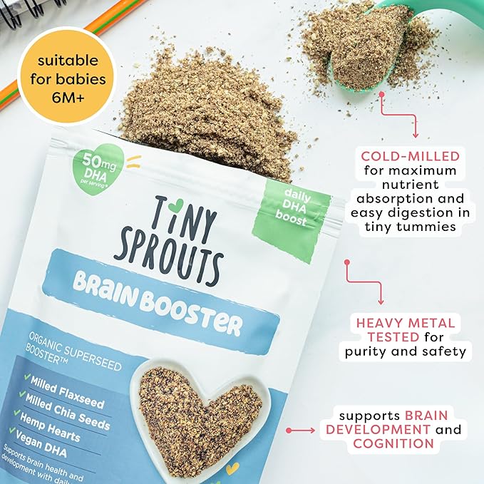 Superseed Organic Milled Chia, Flaxseed and Hemp Heart Brain Booster with Vegan Omega-3 DHA S Prebiotic Fiber Protein Gluten Free Seeds for 6M+ Babies Toddlers & Kids (7oz x 1 Pack)