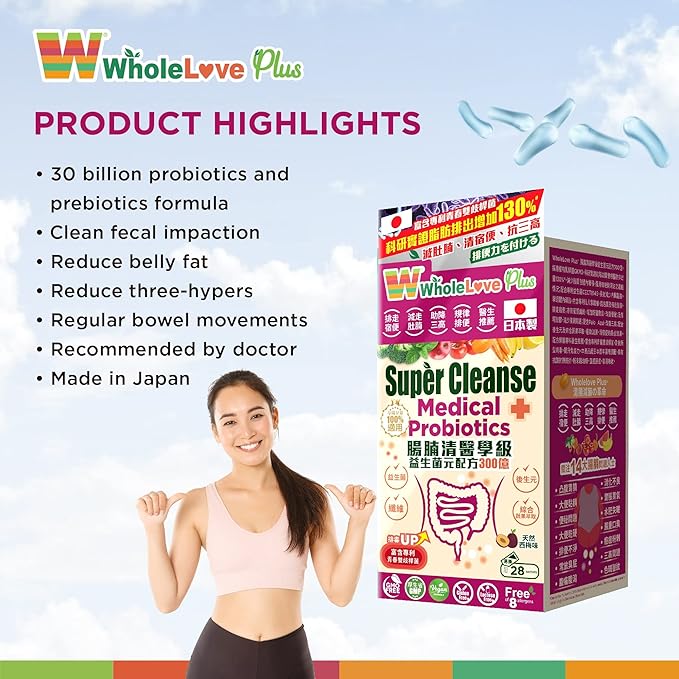 NOTO WholeLovePlus Super Cleanse Probiotics for Women & Men - Daily Probiotic Supplement, Support for Your Body, Grade Prebiotics & Probiotics, 28 sachets
