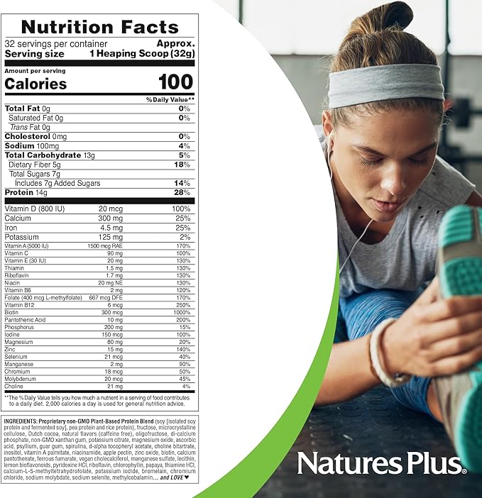 NaturesPlus SPIRU-TEIN Shake - Cappuccino Flavor - 2.25 lbs, Spirulina Protein Powder - Plant Based Meal Replacement, Vitamins & Minerals For Energy - Vegetarian - 32 Servings