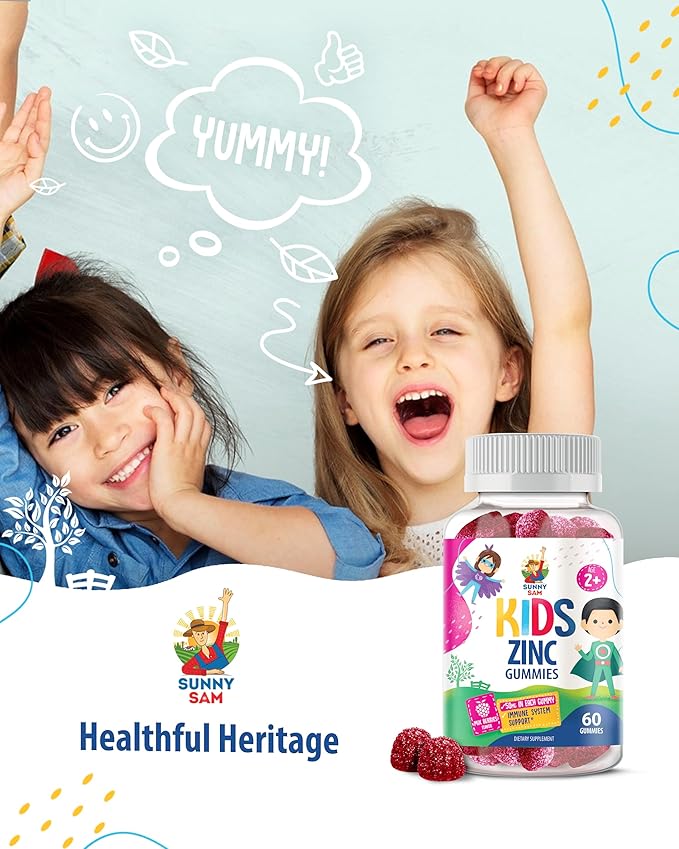 Zinc Gummies for Kids - Chewable Zinc Gummy Supplement for Children Immune Support - Low Sugar Natural Antioxidant Non-GMO Zinc Vitamin Chewables for Toddlers & Teens