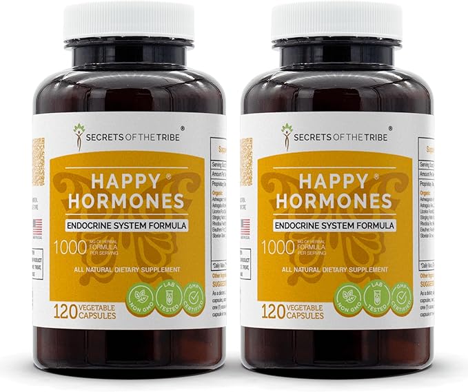 Secrets of the Tribe - Happy Hormones, Endocrine System Formula, Herbal Supplement Blend (2x120 Capsules)