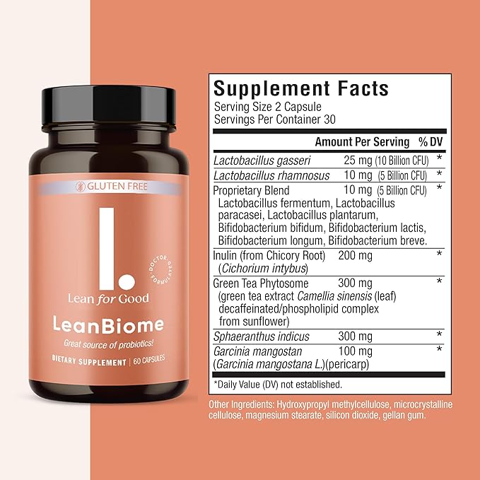 LeanBiome, 9-Strain Probiotic Formula, Supports a Balanced Gut Microbiome, Powerful Gut Probiotics with Greenselect Phytosome - 60 Capsules, 3 Pack