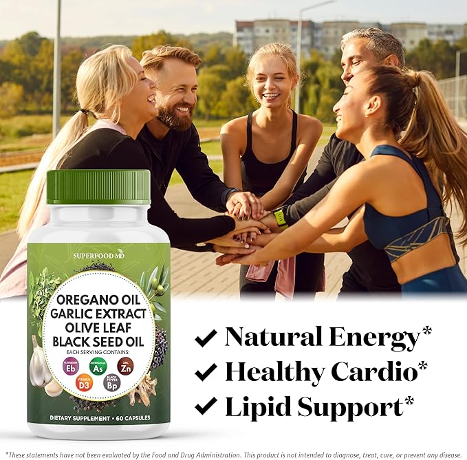Oregano Oil 6000mg Garlic Extract 4000mg Olive Leaf 3000mg Black Seed Oil 3000mg Astragalus-Immune Support & Digestive Health Supplement for Women and Men- 120 Count