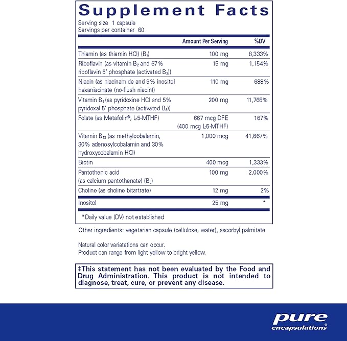 Pure Encapsulations B6 Complex - Supports Nervous System & Brain Health* - Includes B Vitamins - Contains Enriched Vitamin B6 - Non-GMO & Gluten Free - 60 Capsules