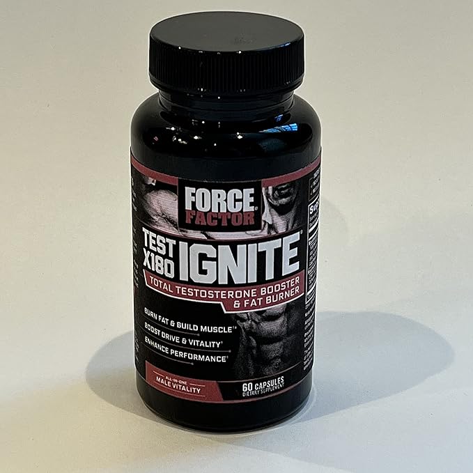 Force Factor Test X180 Ignite Testosterone Booster for Men, Testosterone Support Supplement to Help Burn Fat, Boost Vitality, and Increase Energy, 60 Capsules