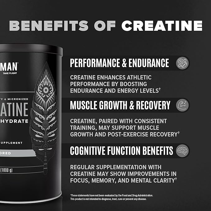 BIRDMAN Micronized Creatine Monohydrate Powder, Muscle Recovery, Caffeine Free, Creatine Pre Workout, Vegan, Post Workout, Gluten Free, Sugar Free | 200 Servings (5 Grams Each) | 2.2lb.