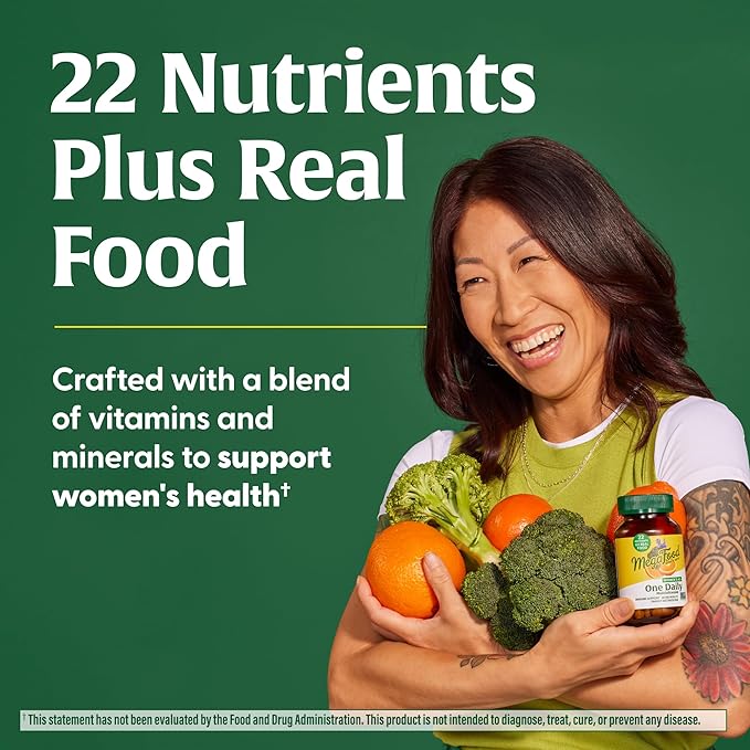 MegaFood Women's 40+ One Daily Multivitamin for Women with Vitamin B12, Vitamin B6, Vitamin C, Vitamin D, Zinc & Iron – Plus Real Food - Immune Support - Bone Health - Non-GMO - Vegetarian - 60 Tabs