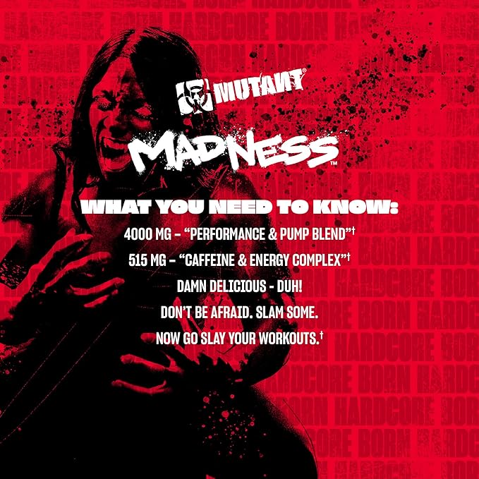 Mutant Madness | Pre Workout Powder Supplement Performance and Pump Blend Includes L-Citrulline, Beta-Alanine, Taurine, L-Tyrosine | 30 Serving | Lemonade
