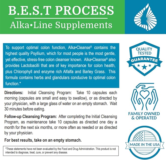 Alka•Cleanse (6 Pack) Best Process Alkaline — Herbal Detox Colon Cleanse & Digestive Distress Formula — Psyllium Husk, Probiotics, Enzymes & Herbs