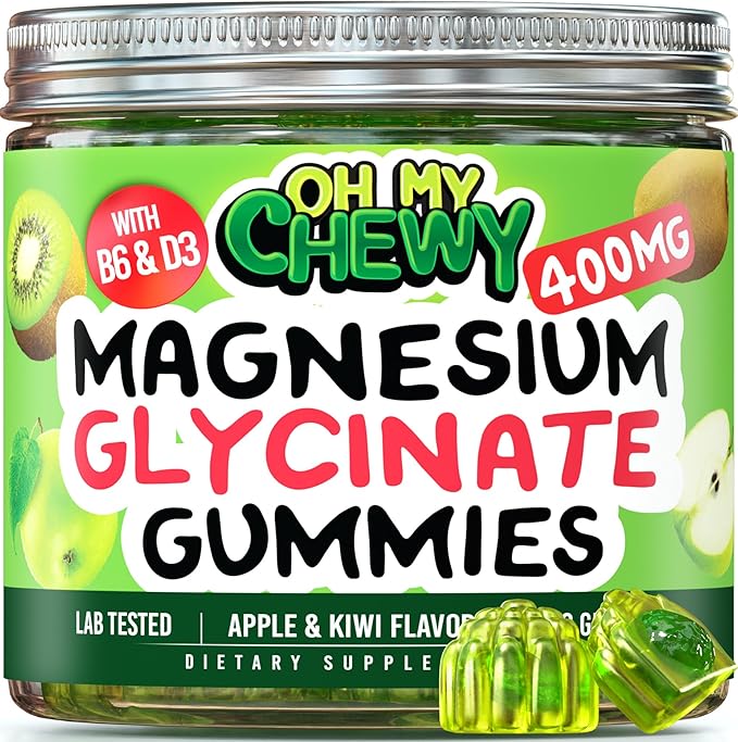 Magnesium Glycinate Gummies 400mg - Magnesium for Sleep, Calm, Relax & Muscle Relief with B6 & D3 and No Melatonin - Family-Friendly for Kids, Teens & Adults - Vegan & Non-GMO Supplement - 120 Count