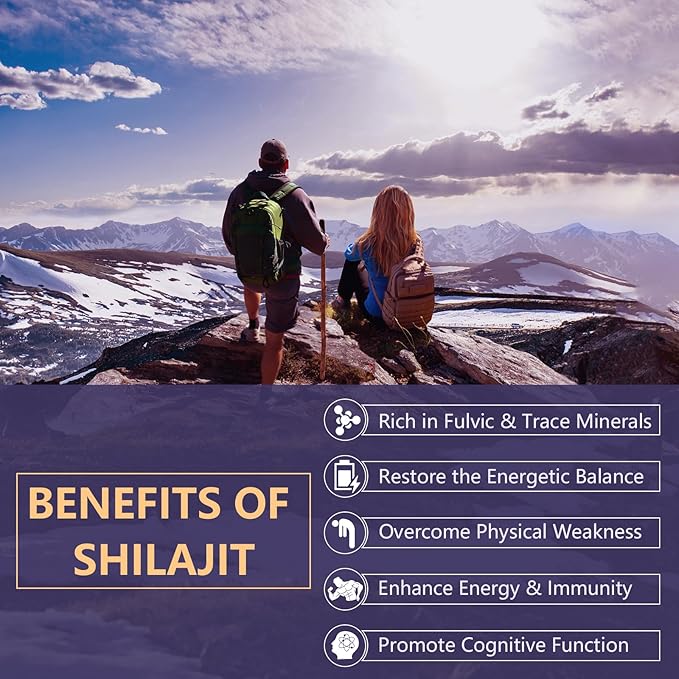 2000 MG Shilajit Supplement, Shilajit Resin Organic, Shilajit Capsules, 100% Pure Shilajit with 85+ Trace Minerals & 60% Fulvic Acid, Boost Energy & Immunity, Vegetarian, Natural, 60 Capsules