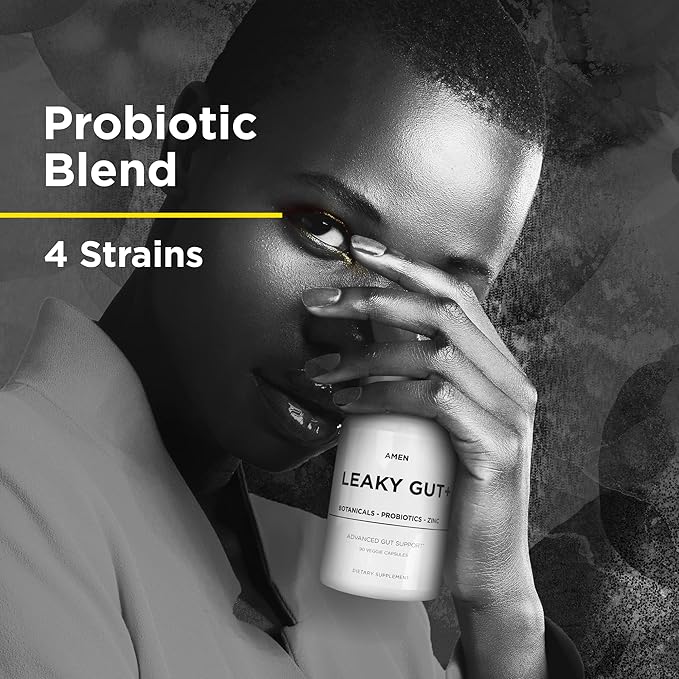 Amen Leaky Gut Supplement - Advanced Formula with Bioavailable L Glutamine, Zinc, Turmeric, DGL Licorice Root - Marshmallow Root - Probiotics & Fermented Prebiotics - Vegan, Non-GMO - 90 Capsules