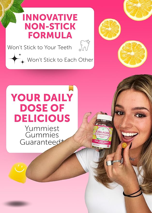 Lunakai USA Made Collagen Peptides Gummies - 200mg Non-GMO Anti-Aging Formula with Biotin, Zinc, Vitamins C & E for Hair, Skin and Nails, 60ct
