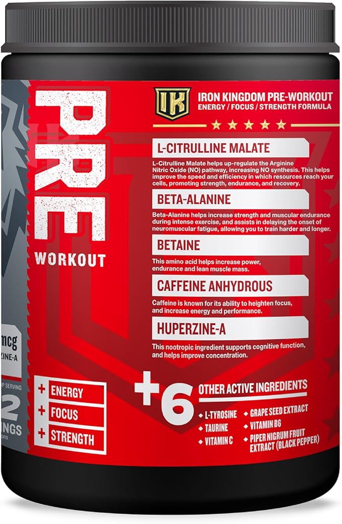 Iron Kingdom Pre Workout Powder for Men & Women Caffeine, Beta Alanine & Aminos for Intense Focus Endurance & Pump - Preworkout Energy Drink Powder Natural White Freezie - 42 Servings