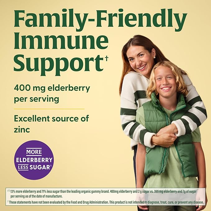 MegaFood Elderberry Immune Support Supplement - Vegan Elderberry Gummies for Adults - Made with Zinc and Real Food - Pectin-Based, Gluten-Free, USDA Organic - 54 Gummies, 27 Servings