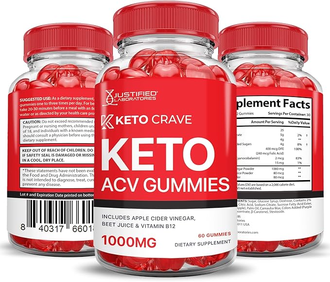 (3 Pack) Keto Crave Keto ACV Gummies Advanced Formula 1000MG Keto Crave Keto Gummies Apple Cider Vinegar Formulated with Pomegranate Beet Juice Powder B12 Vegan Non GMO 180 Gummys