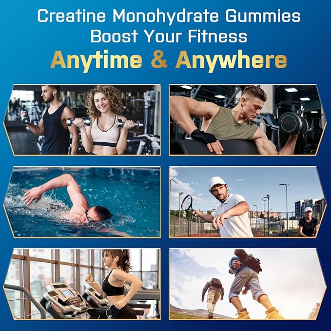 Creatine Monohydrate Gummies for Men & Women, Creatine Pre-Workout Gummies, Taurine&B6, Increase Strength, Energy & Endurance Chewable Creatine Gummy Supplements, 5g Per Serving (4 Packs)