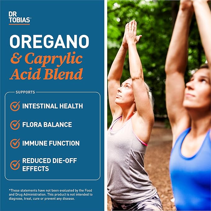 Dr. Tobias Oregano and Caprylic Acid Blend, Gut Flora Balance Complex, Intestinal Health & Immune Support with Herbs & Probiotics, Gut Health Supplements for Women & Men (60 Count (Pack of 1))