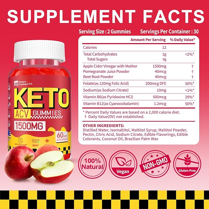 Keto ACV Gummies - 1500MG ACV Keto Gummies for Women Men - Apple Cider Vinegar with Mother, Probiotics, Vitamins B6 B12 for Gut Digestion - Vegan & Non-GMO Keto Gummies, Made in USA, 5 Pack