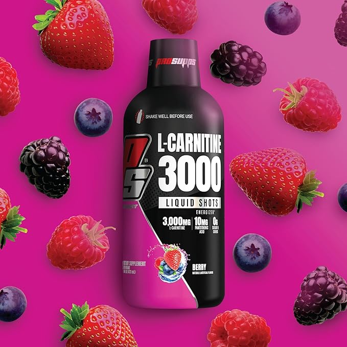 PROSUPPS L-Carnitine Stimulant Free Liquid Shots for Men & Women - Workout Drink for Performance & Muscle Recovery - Clean Energy, No Sugar, No Carbs (31 Servings, 3000 Berry)