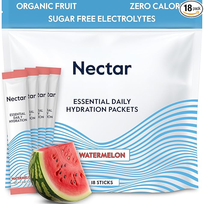 Nectar Hydration Packets - Electrolytes Powder Packets - No Sugar or Calories - Organic Fruit Liquid Daily IV Hydrate Packets for Dehydration Relief & Rapid Rehydration (Watermelon 18 Pack)
