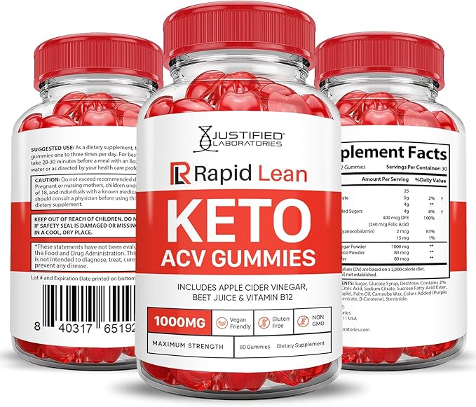 (2 Pack) Rapid Lean Keto ACV Gummies Advanced Formula 1000MG Rapid Lean Keto Gummies Apple Cider Vinegar Formulated with Pomegranate Beet Juice Powder B12 Vegan Non GMO 120 Gummys