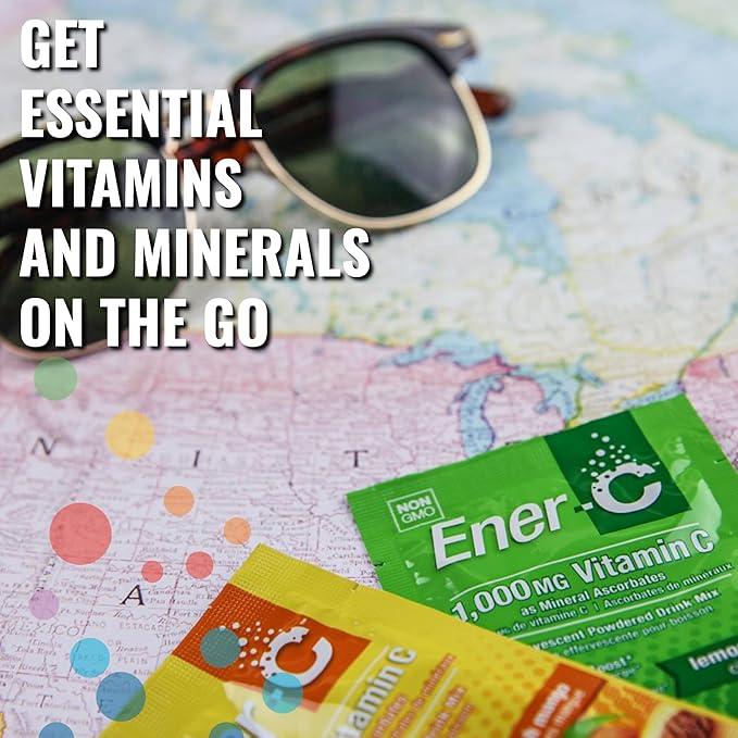 Ener-C Lemon Lime Multivitamin Drink Mix Powder Vitamin C 1000mg & Electrolytes with Real Fruit Juice Natural Energy & Immune Support for Women & Men - Non-GMO Vegan & Gluten Free - 60 Count