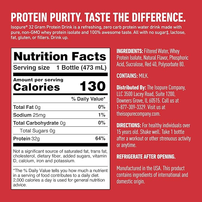 Isopure Zero Carb 32g Protein Ready-to-Drink, Whey Protein Isolate, Alpine Punch, 16 Fl Oz (12 Bottles)