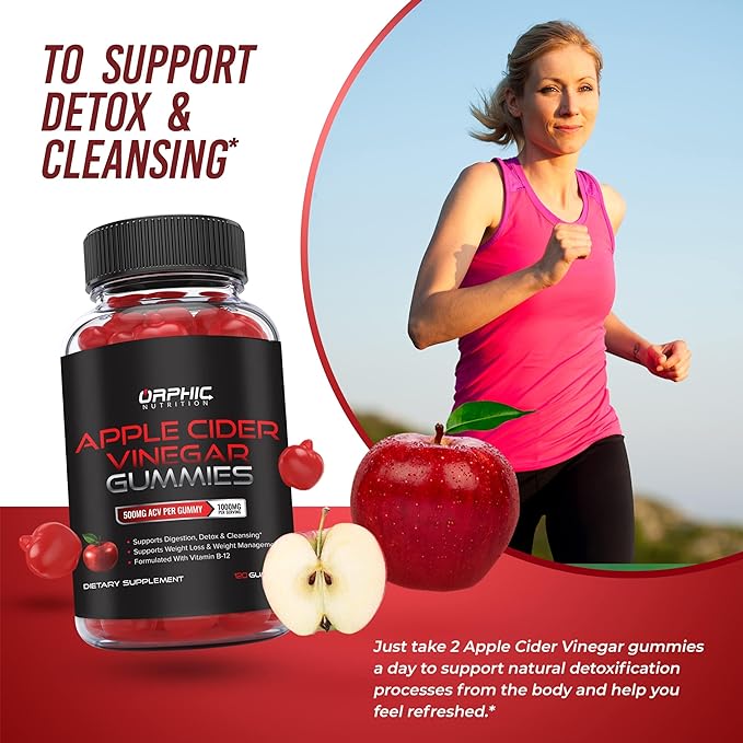 Apple Cider Vinegar Gummies - 1000mg - Formulated to Support Normal Energy Levels & Gut Health - Supports Digestion, Detox & Cleansing - ACV Gummies W/VIT B12, Beetroot (60 Gummies)
