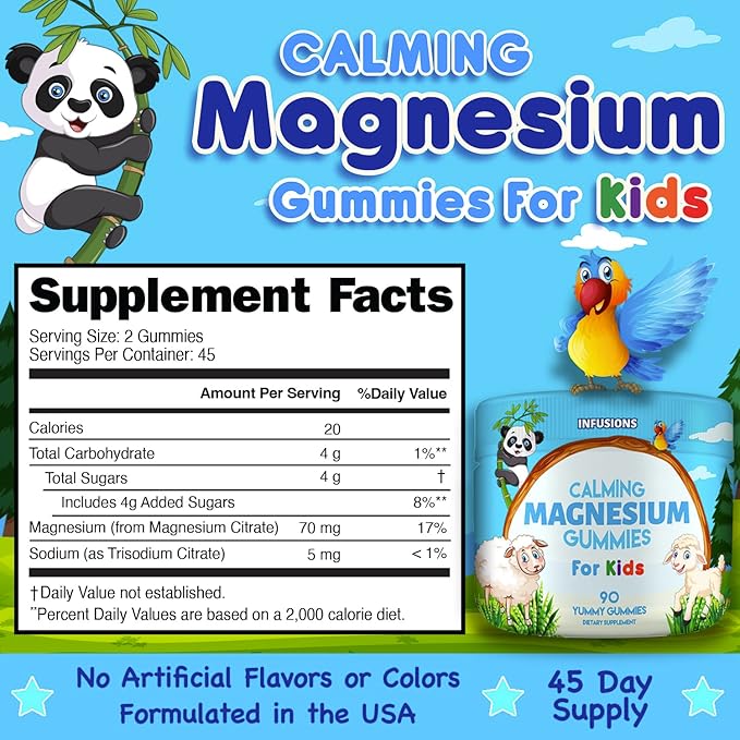 Infusions Calm Magnesium Gummies for Kids 90 Count - Healthy Muscle Bone Energy Support Soft and Delicious Vegan Friendly & Non-GMO