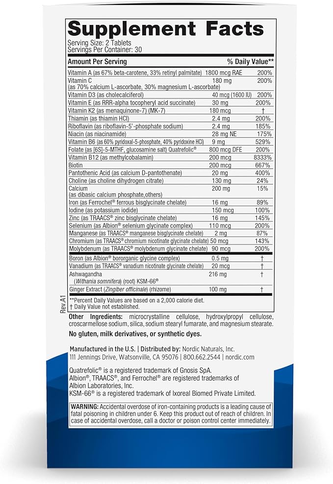 Nordic Naturals Women’s Multivitamin Extra Strength - Skin, Hair, Energy, & Bone Support - Immunity Supplement - 20 Essential Nutrients - 60 Tablets - 30 Servings