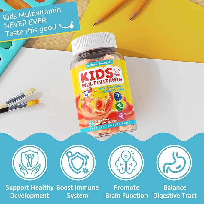 Kids Multivitamin Gummies with Iron, Vegan Omega 3 (EPA/DHA), Probiotics, Kids Vitamin A, C, D, E & Zinc for Immune Support, Multivitamin for Kids 4+, Sugar Free, Gluten Free, Fruit Flavor, 120 Counts