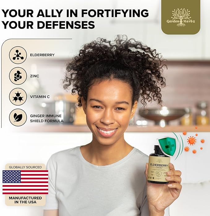 Elderberry with Vitamin C, Zinc, & Ginger – Potent Immune Booster 5000 Mg Elderberry, Zinc, & Vitamin C – Non-GMO Immunity Vitamins for Adults to Help You Feel Vibrant, 60 Caps.