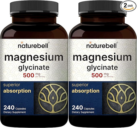 2 Pack Magnesium Glycinate 500mg, 480 Capsules – 100% Chelated for Max Absorption – Bioavailable Mineral Supplement for Muscle, Joint, Enzyme, & Heart Health