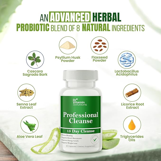 Dr Vitamin 15 Day Cleanse Gut Support - Detox Cleanse for Weight Management - All Natural Colon Cleanser for Bloating and Constipation Relief - Extra Calorie Loss with Healthy Probiotics - 60 Capsules